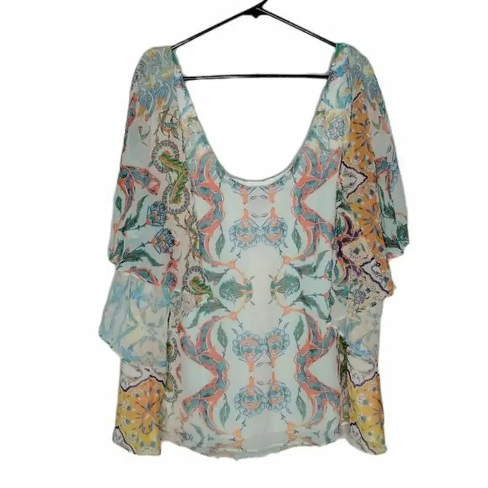 City Chic Multicolor Casablanca Crystal Accent Batwing Blouse NEW Women's 22